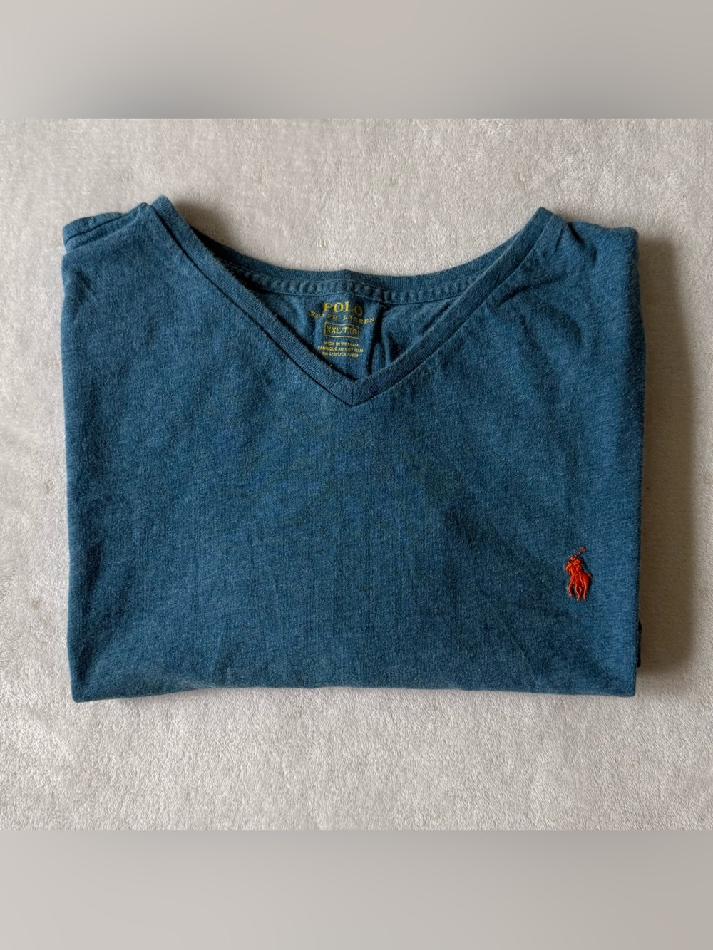 Polo Ralph Lauren Blue V-Neck Casual T-Shirt Men’s XXL Classic Logo Tee